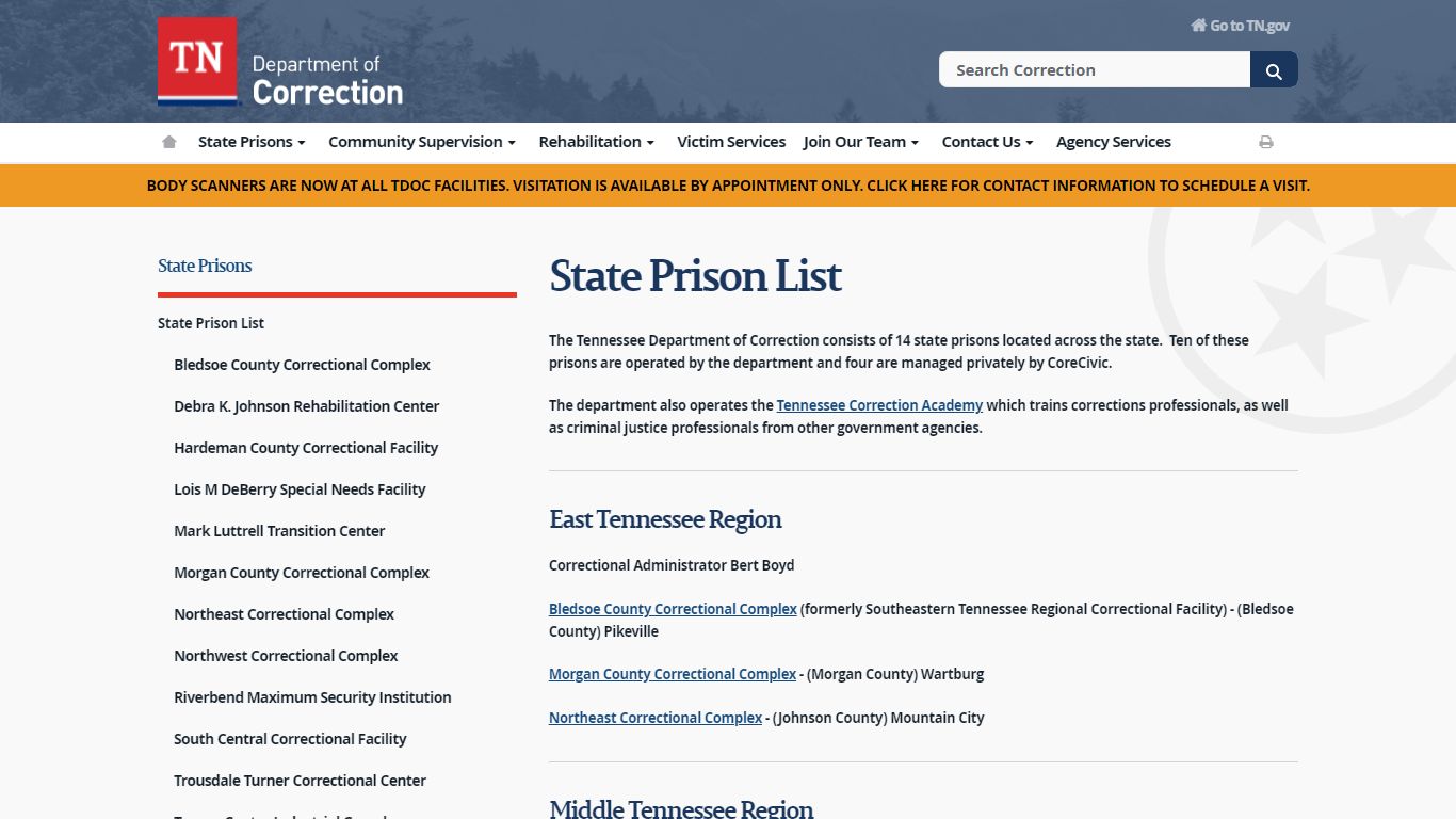 State Prison List - Tennessee State Government - TN.gov